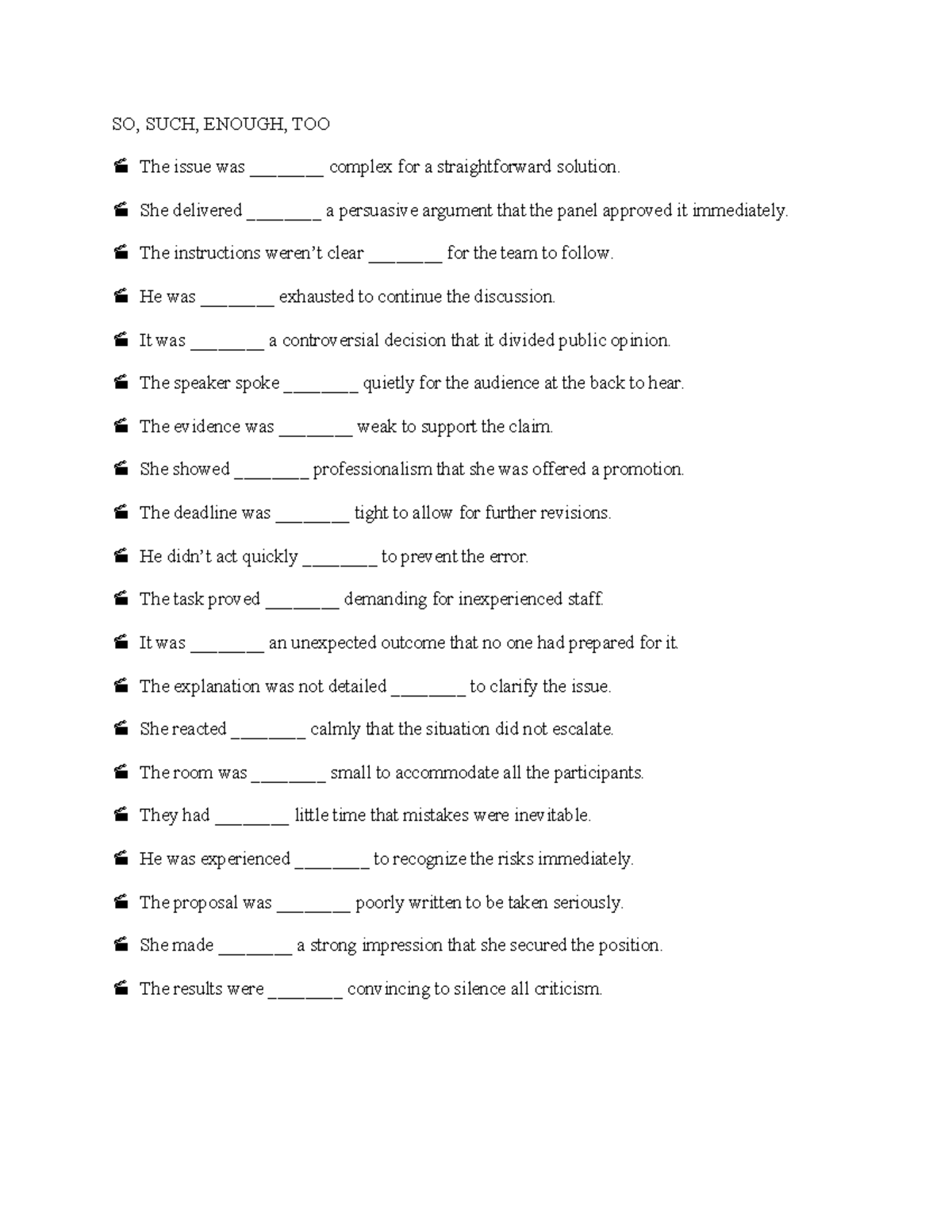 SO, SUCH, ENOUGH, TOO - Language Usage Notes - Studocu