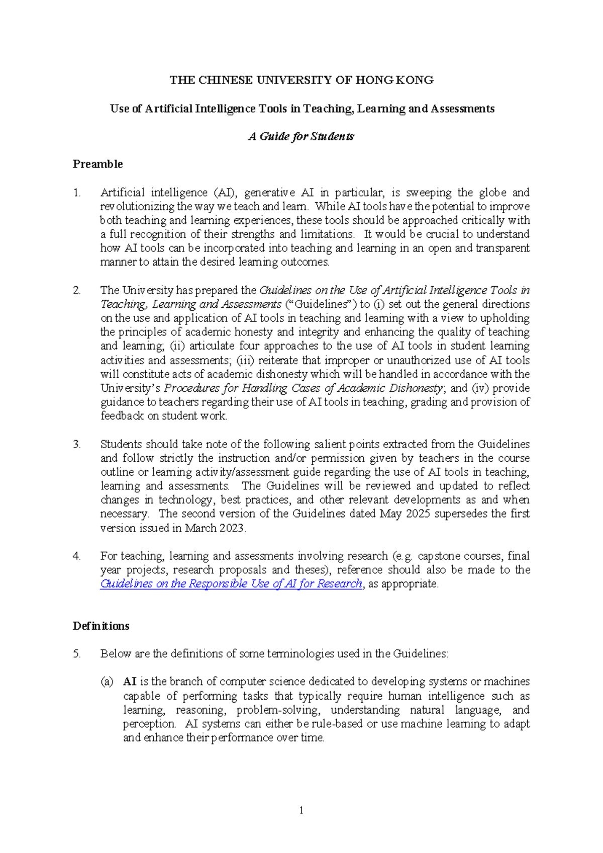 Guidelines for Students on AI Tools in Teaching & Learning (May 2025 ...