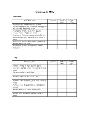 Tablas MTM-1 Estudio del Trabajo II - R - Alcanzar (Reach) Movimientos ...
