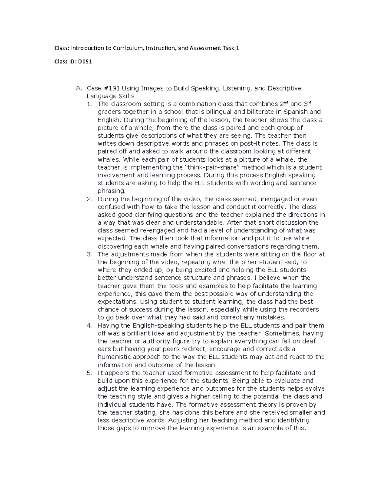 Introduction to Curriculum Instruction and Assessment Task 1 D091 Pass ...