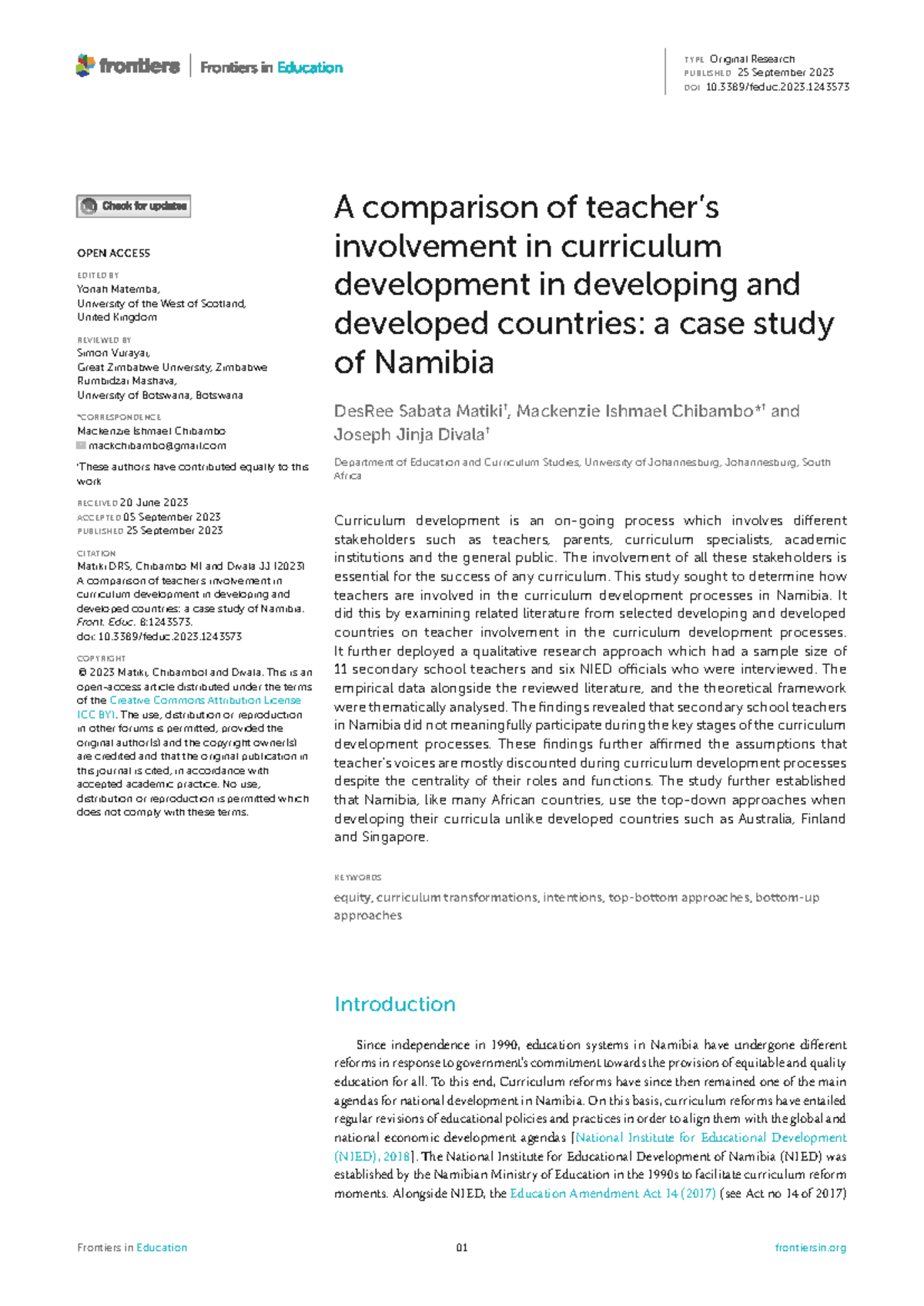 Curriculum Development Involvement: A Case Study of Namibia (EDUC 101 ...