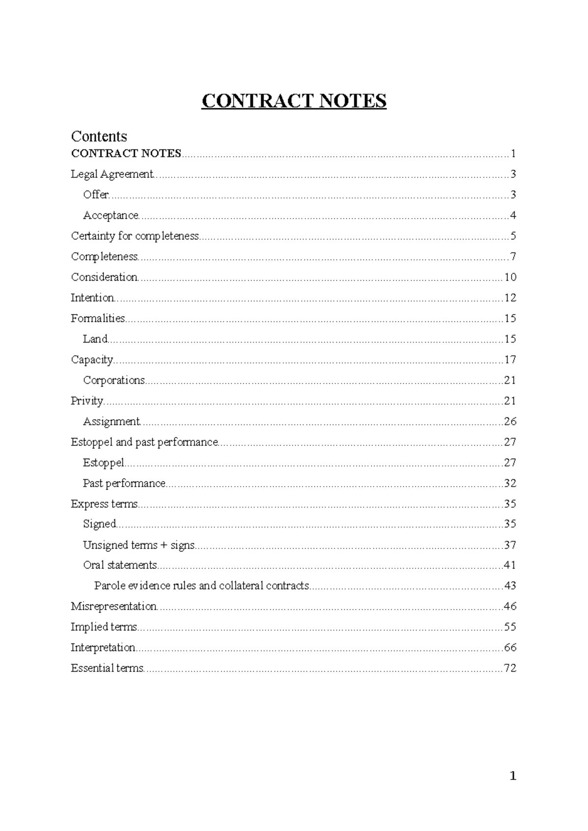 Contract Notes: Key Legal Principles and Case Summaries - Studocu