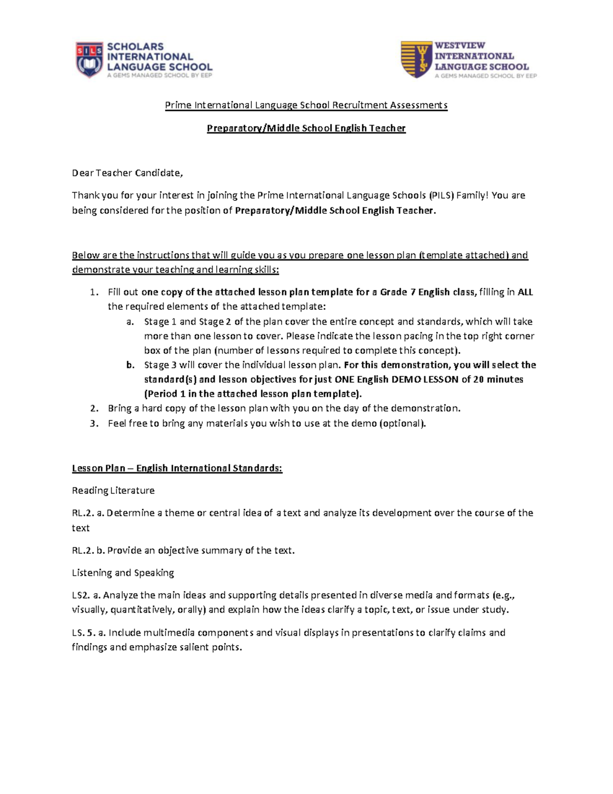 Preparatory English Demo Instructions - Prime International Language ...