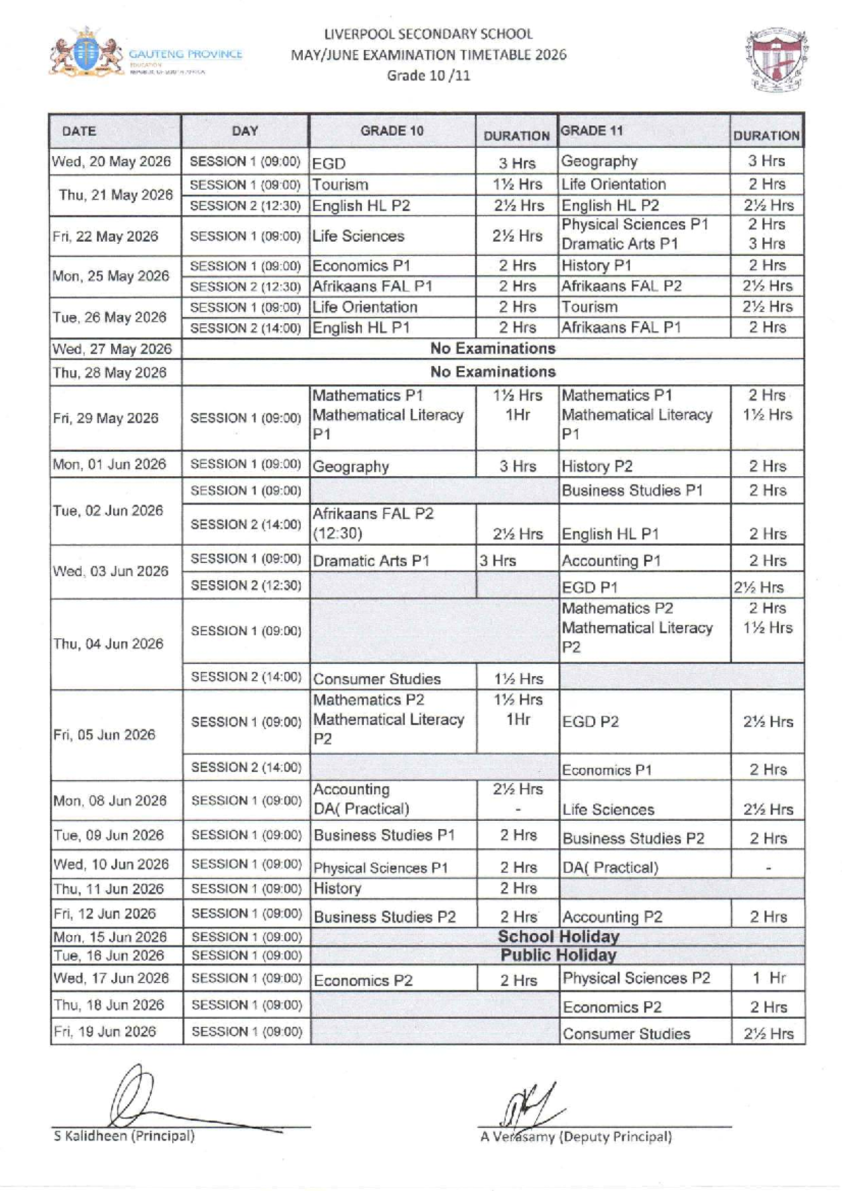 Liverpool Secondary School Exam Timetable 2026: Gr10-11 - Studocu