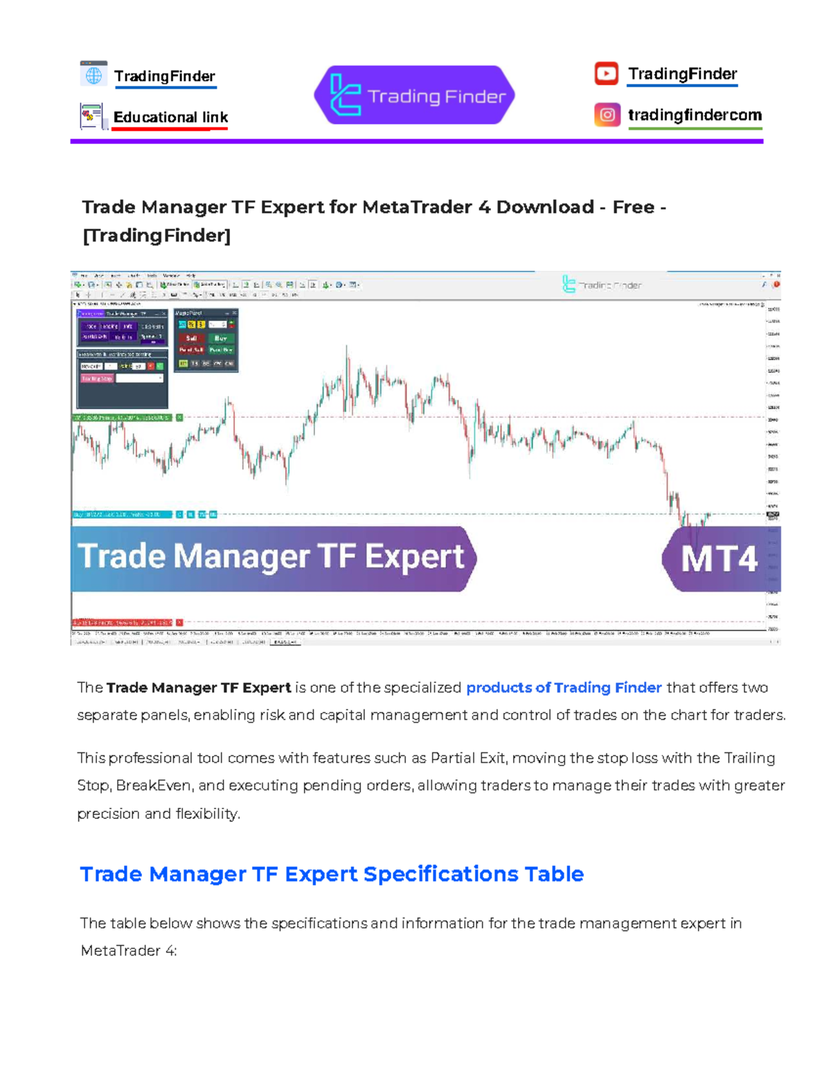 Trade Manager TF Expert for Meta Trader 4 Download Free Trading Finder ...