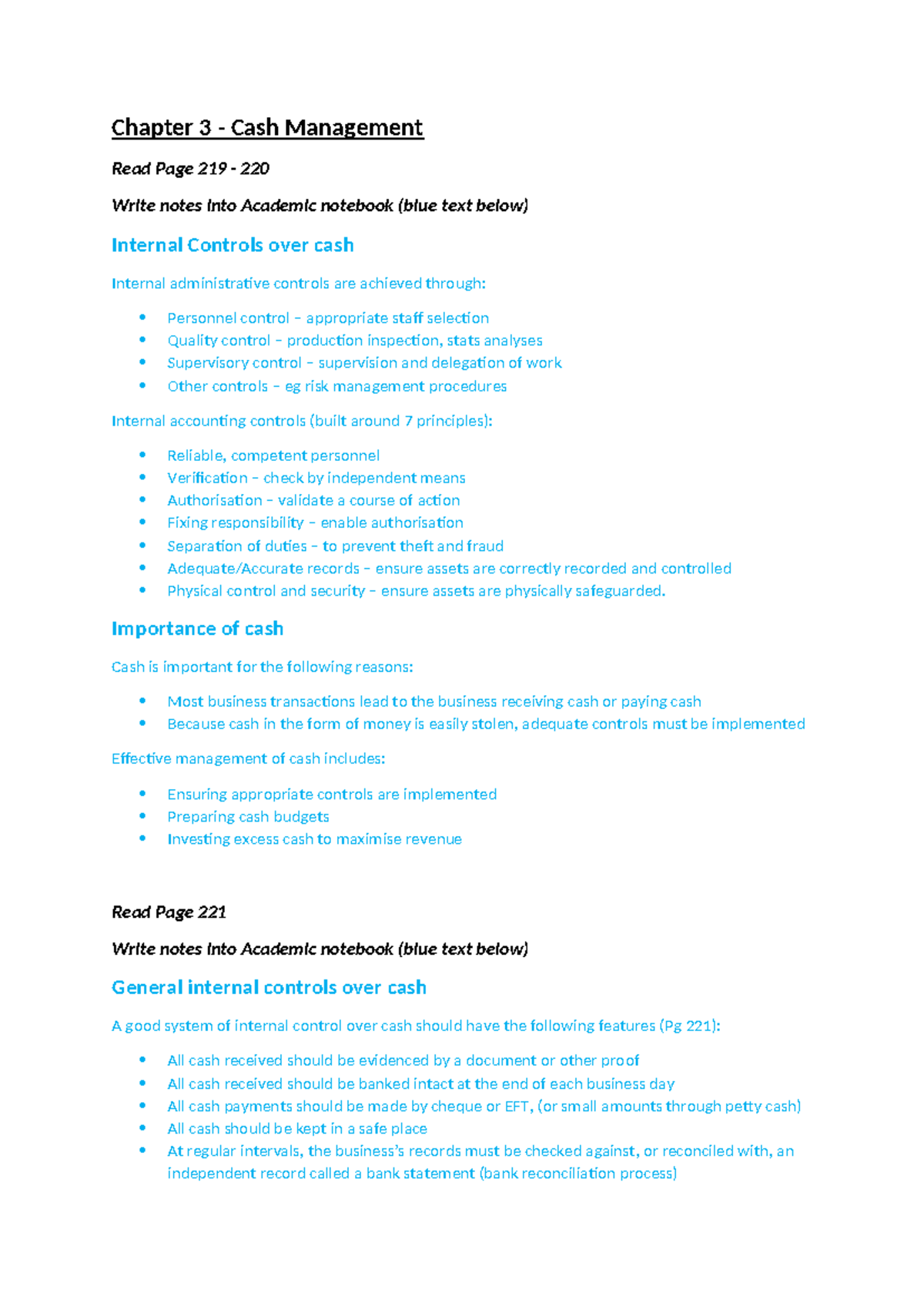Chapter 3: Cash Management Controls and Internal Procedures - Studocu