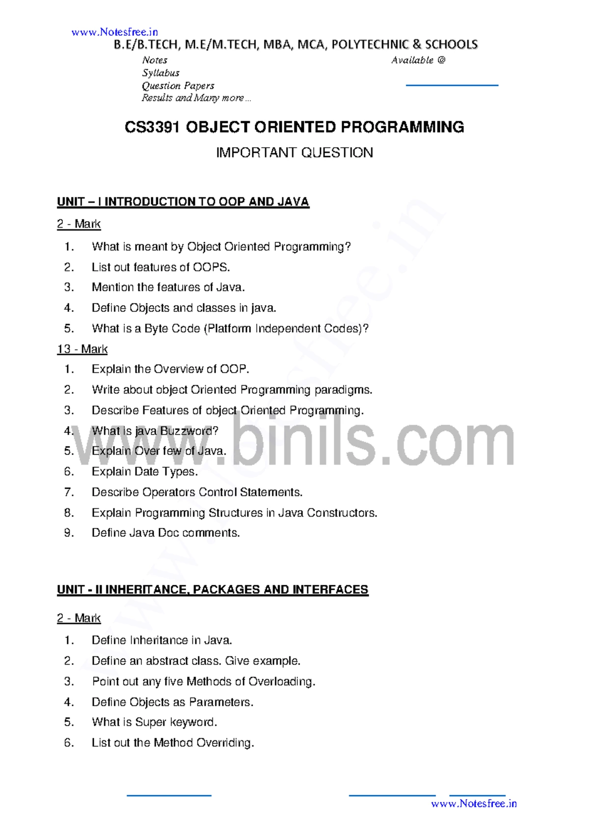 CS3391 Oops QB 02- By www - SRM VALLIAMMAI ENGINEERING COLLEGE (An ...