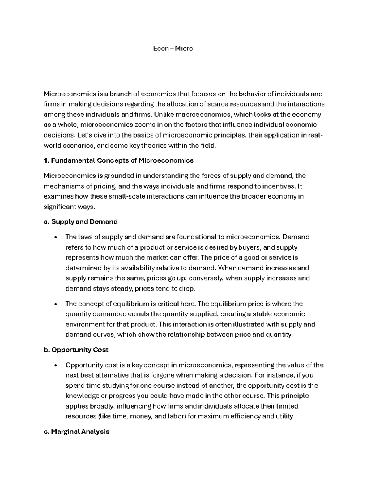 ECON 101 - Microeconomics Principles and Applications Review - Studocu