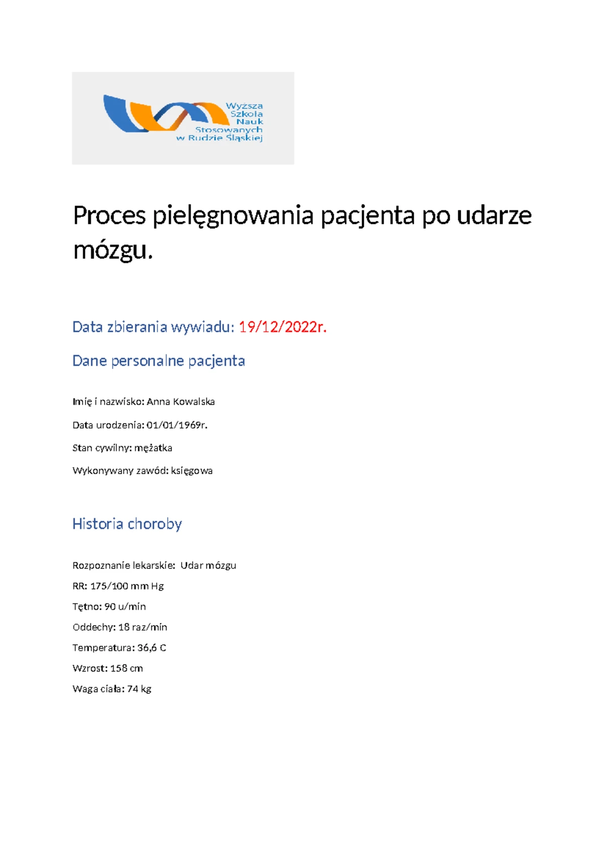 Proces piel. Chirurgia- Cholecystektomia 22 - Diagnoza pielęgniarska