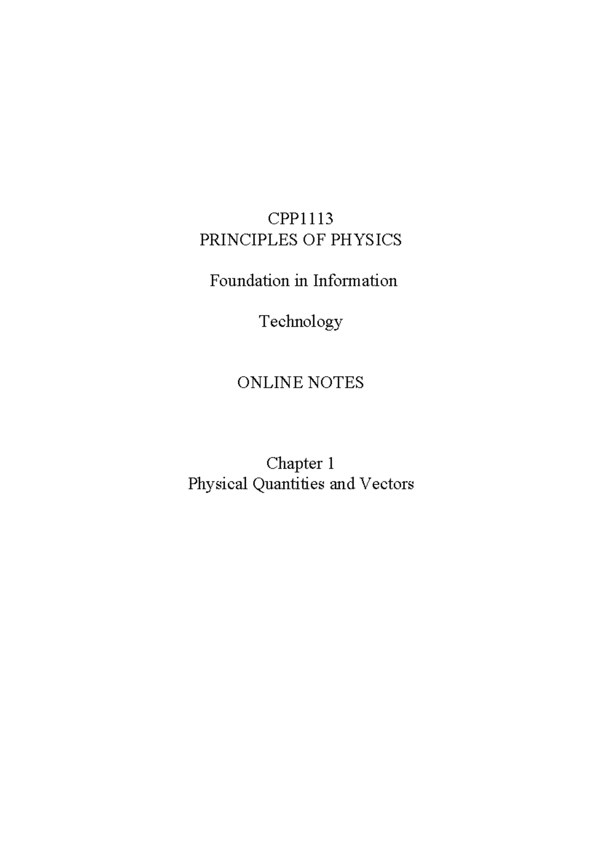 CPP1113 Chapter 1: Physical Quantities and Vectors Notes - Studocu