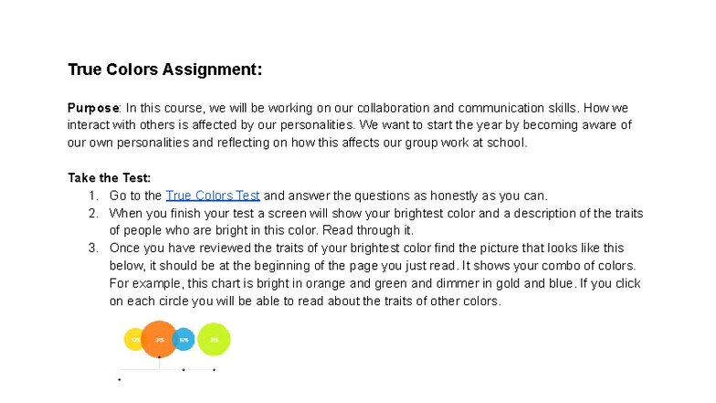 True Colors Assignment: Understanding Personalities in Group Work - Studocu