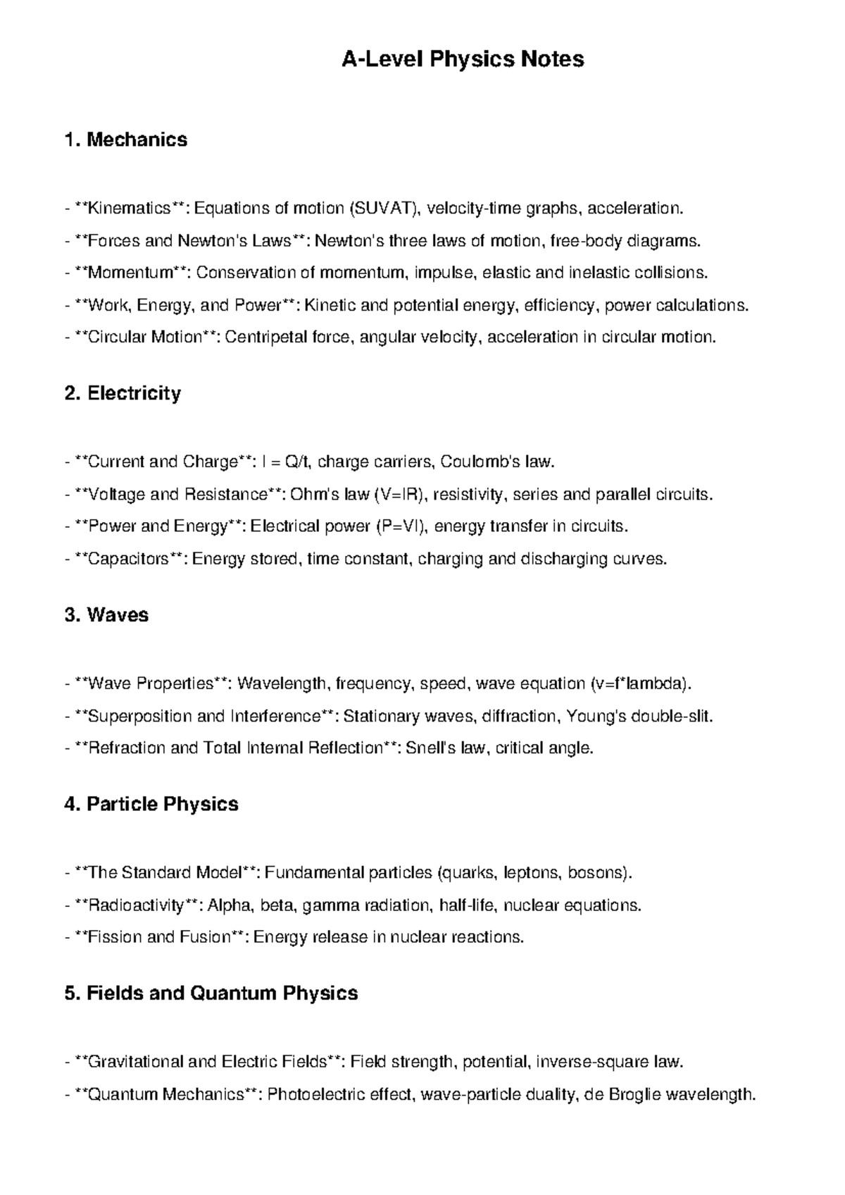 A-Level Physics Study Notes: Key Concepts and Formulas - Studocu