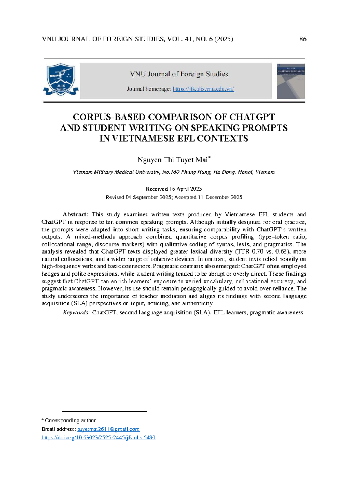 Comparison of ChatGPT and Student Writing in Vietnamese EFL Contexts ...