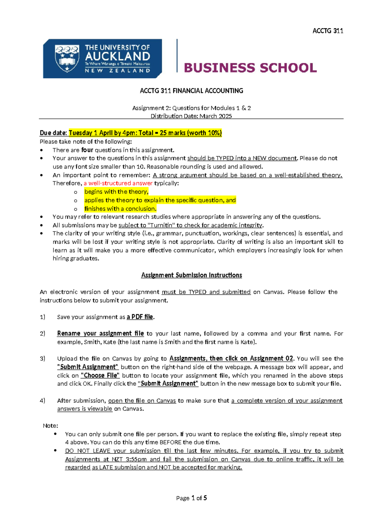 Acctg 311 - Assignment 2 - Questions for Modules 1 & 2, S1 2025 1 ...