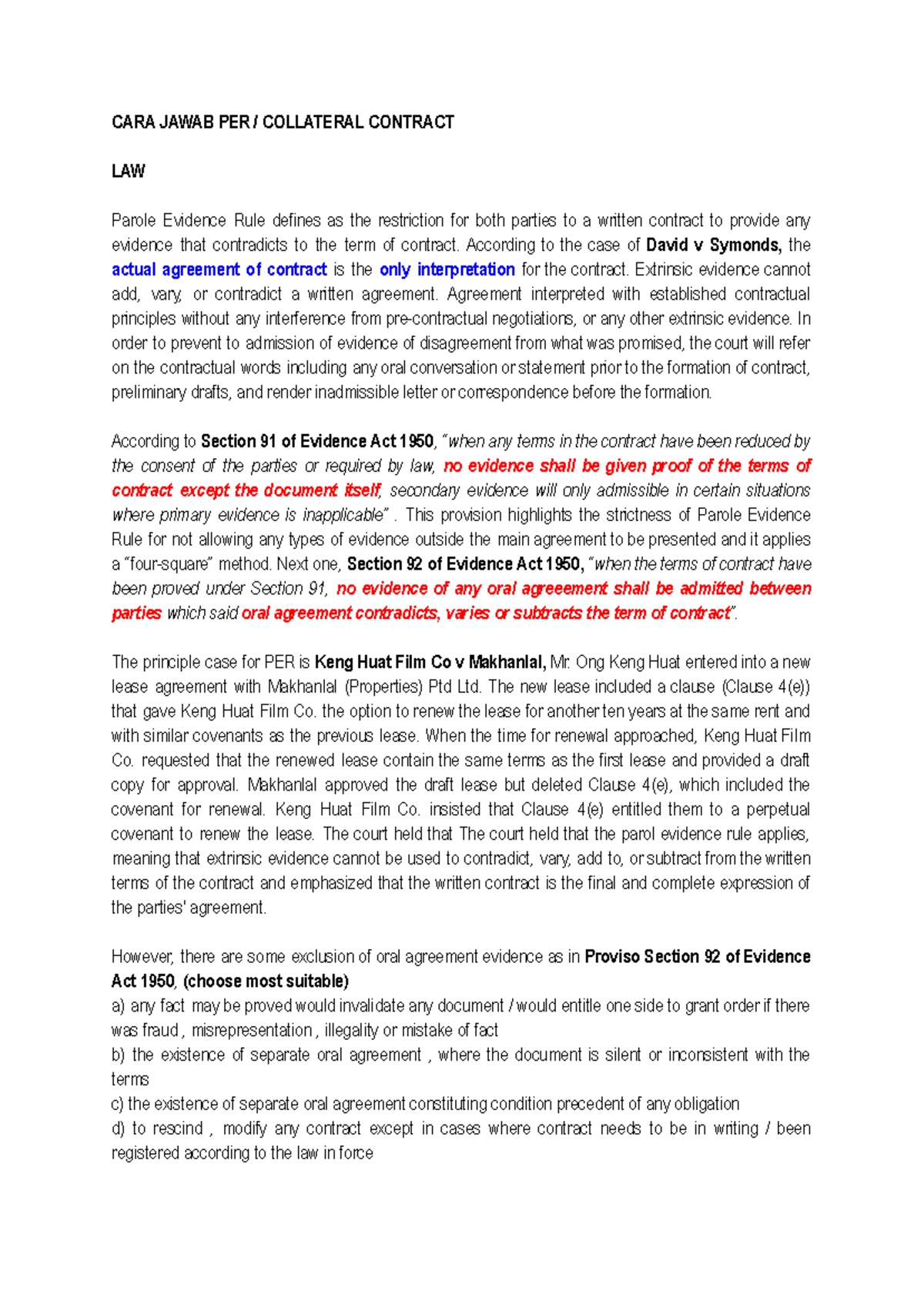 CARA JAWAB PER COLLATERAL CONTRACT LAW AND IMPLIED TERMS - Studocu