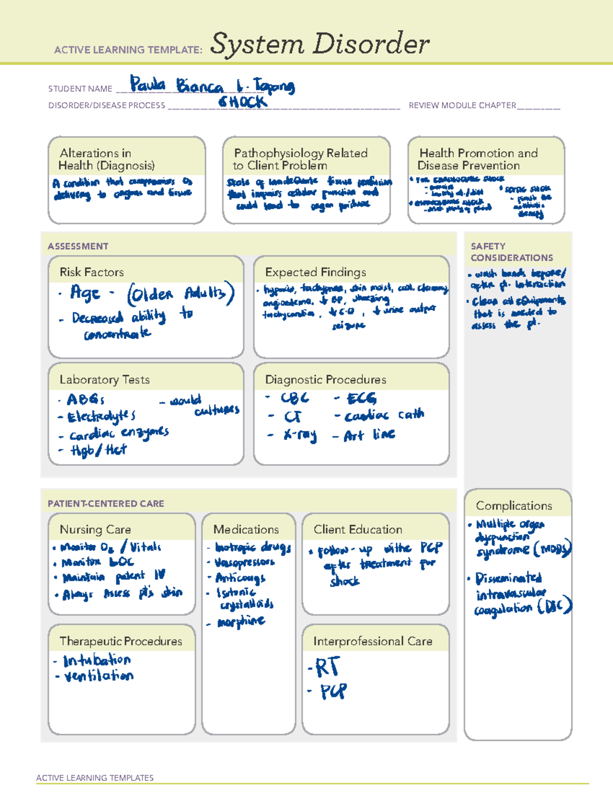 Shock System Disorder - ACTIVE LEARNING TEMPLATES System Disorder ...