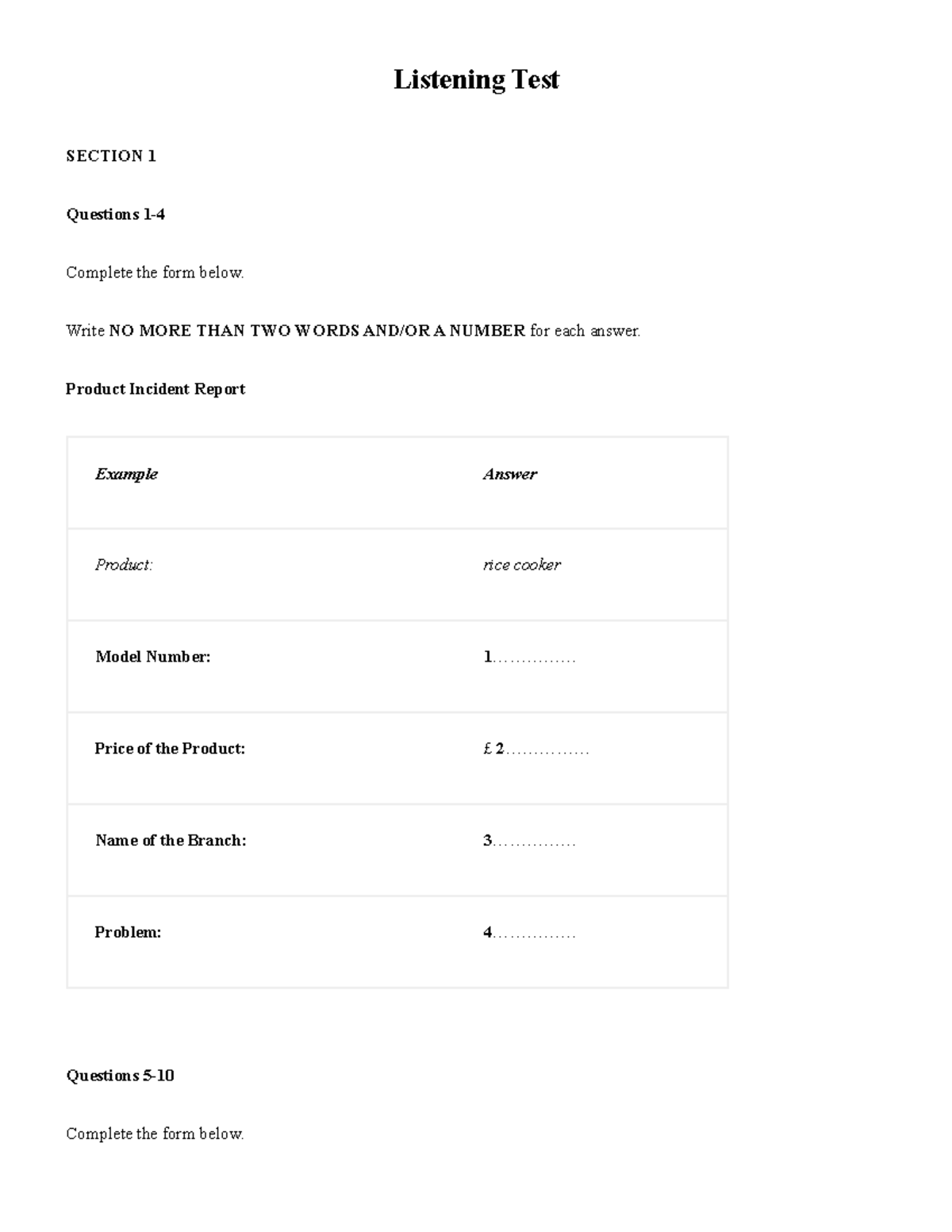 IELTS Listening Test - Section 1 to 4 Questions Guide - Studocu