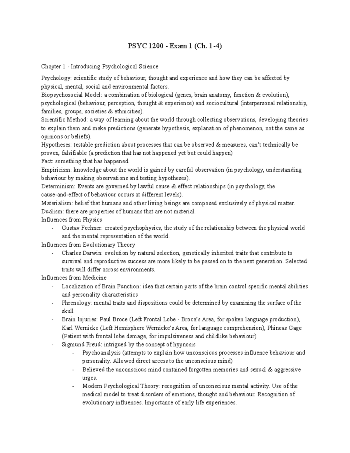 PSYC 1200 Exam 1 - study guide for exam #1 - PSYC 1200 - Exam 1 (Ch. 1 ...