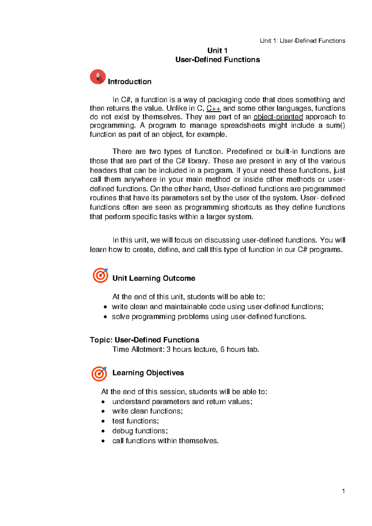 Unit-1-User-Defined-Functions - Unit 1 User-Defined Functions ...