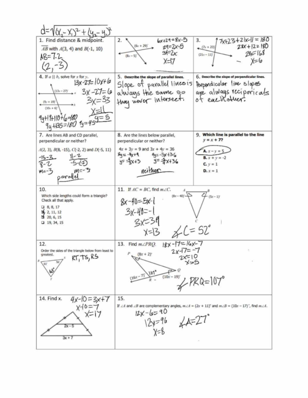 Math 233 Final Exam Review: Distance, Slope, and Triangles - Studocu