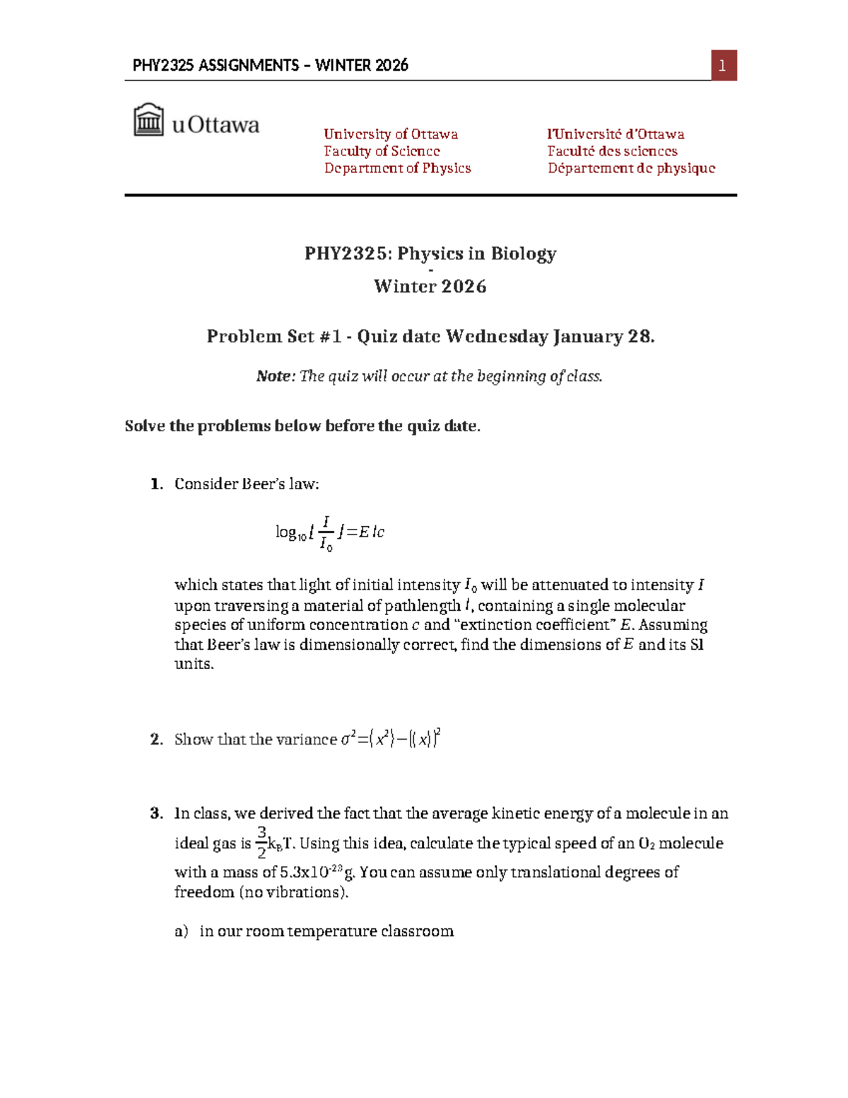 PHY2325 Winter 2026 Problem Set Quiz Preparation Guide - Studocu