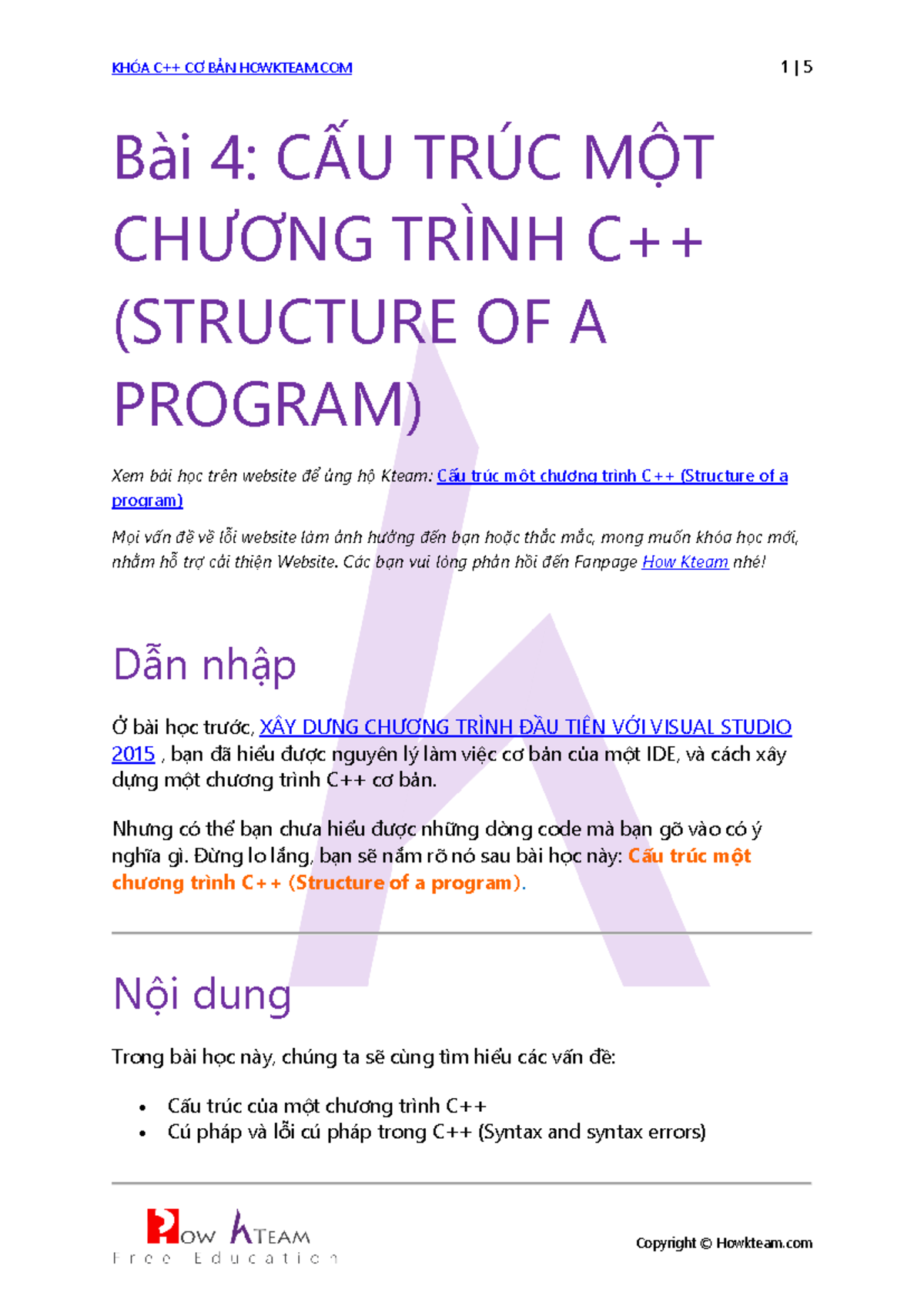 Bài 4 Cấu trúc một chương trình C++ (Structure of a program) Howkteam ...