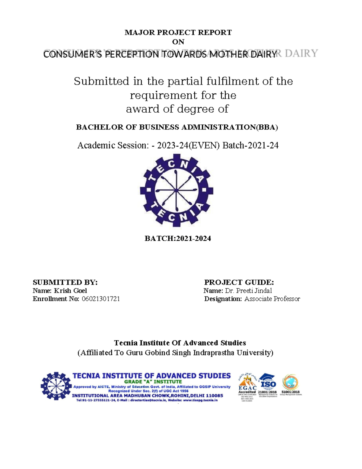 Krish major - MAJOR PROJECT REPORT ON Submitted in the partial ...