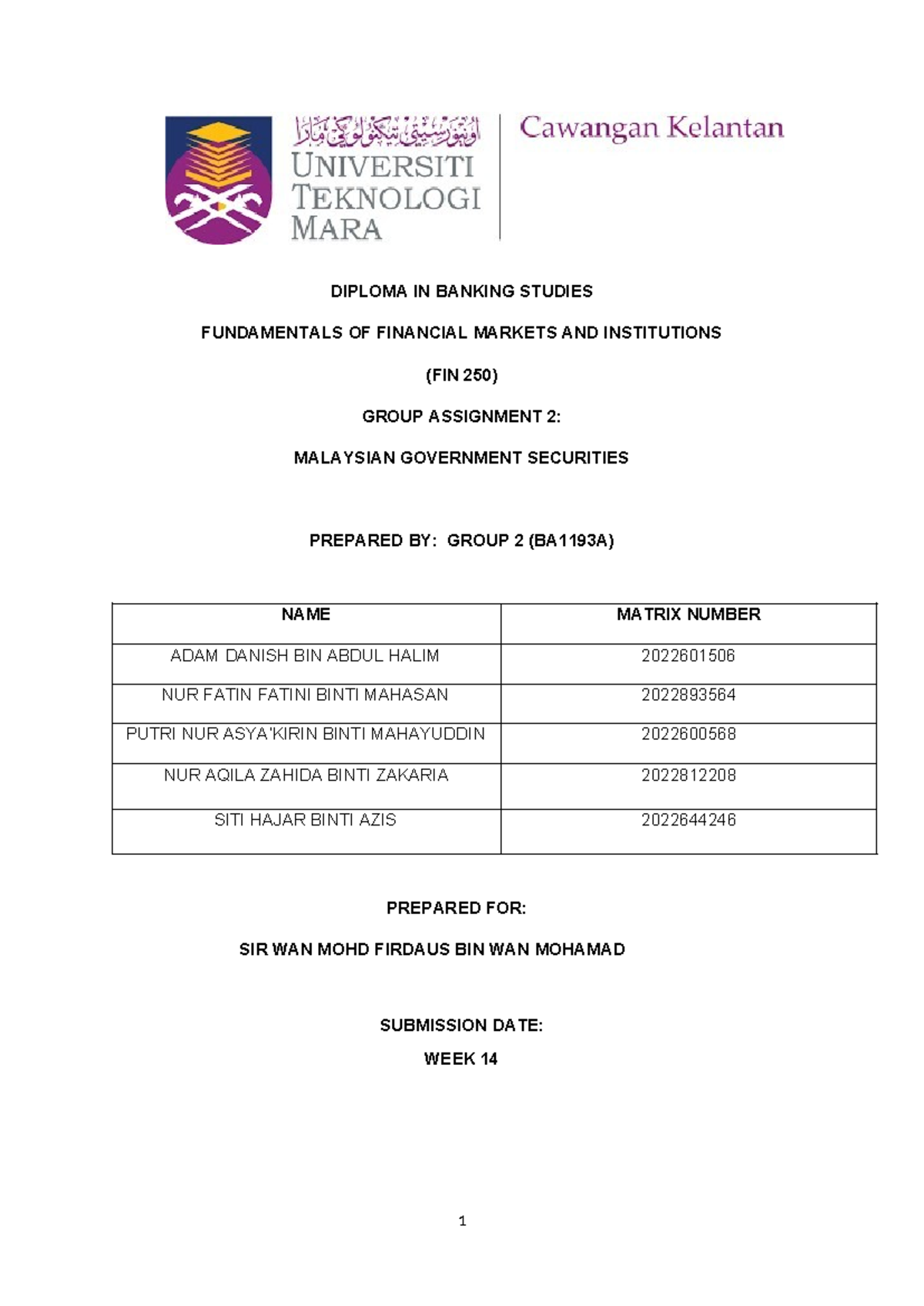 FIN250 - Group 2 Assignment on Malaysian Government Securities - Studocu