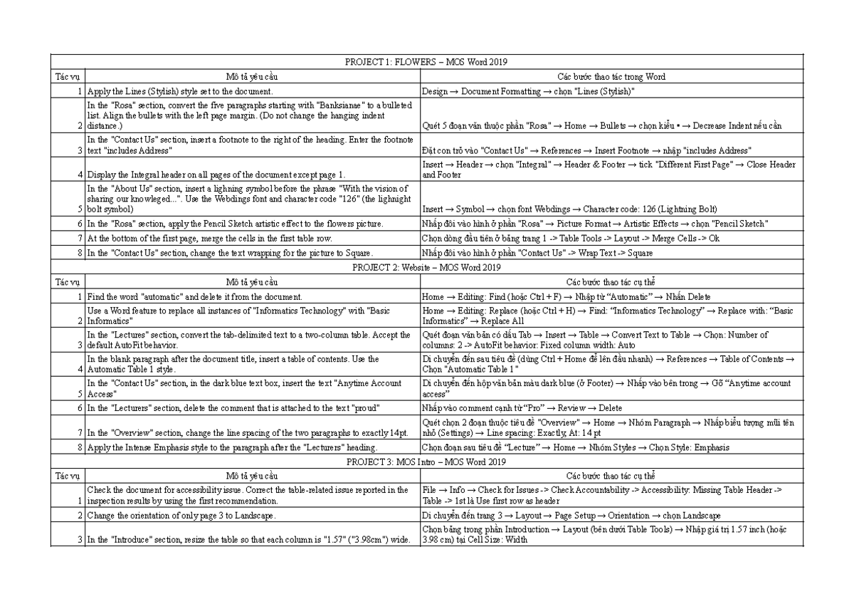 PROJECT 1: FLOWERS – MOS Word 2019 Task Guide - Studocu