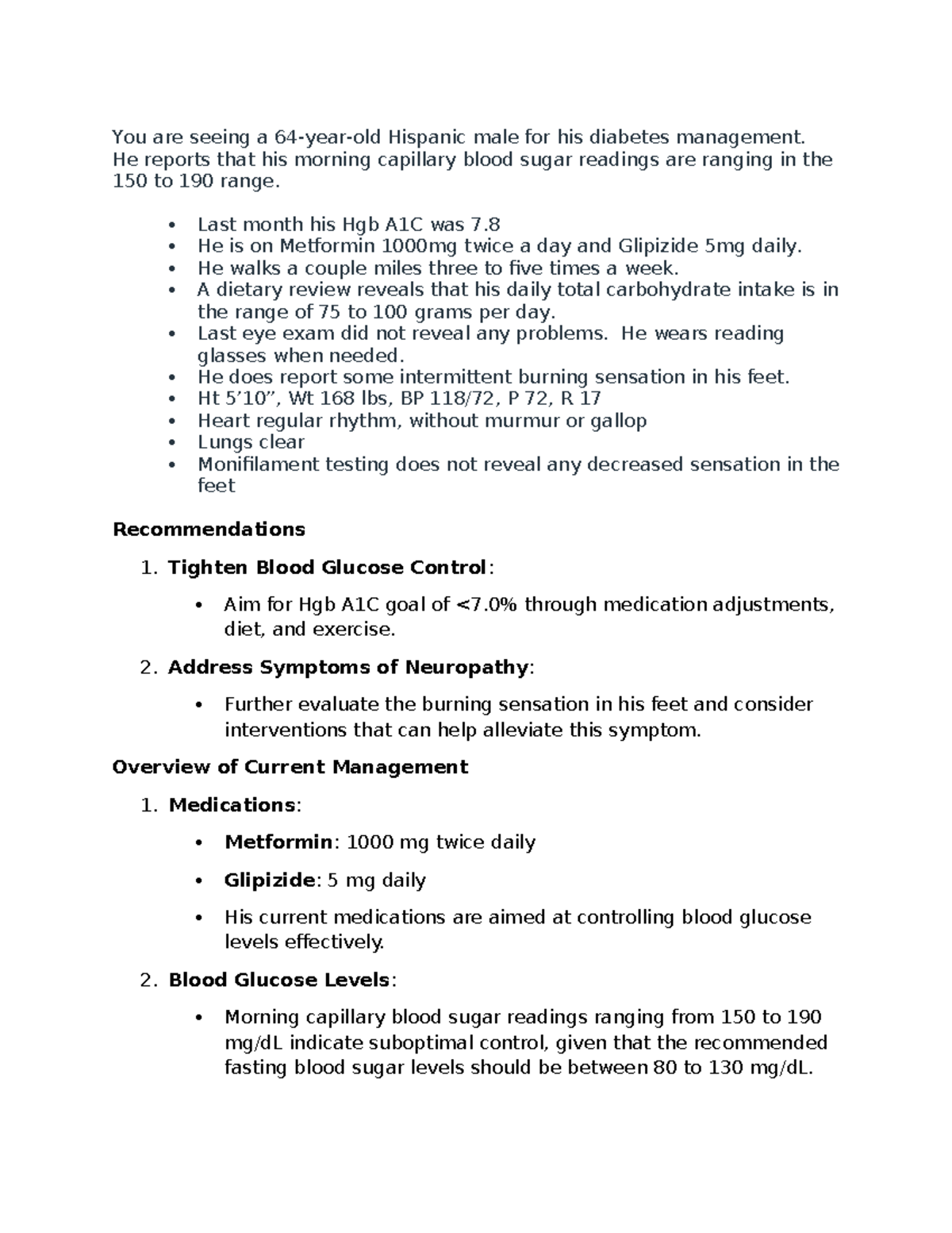 Homework 11 - Advanced Pharmacology: Diabetes Management Case Study ...