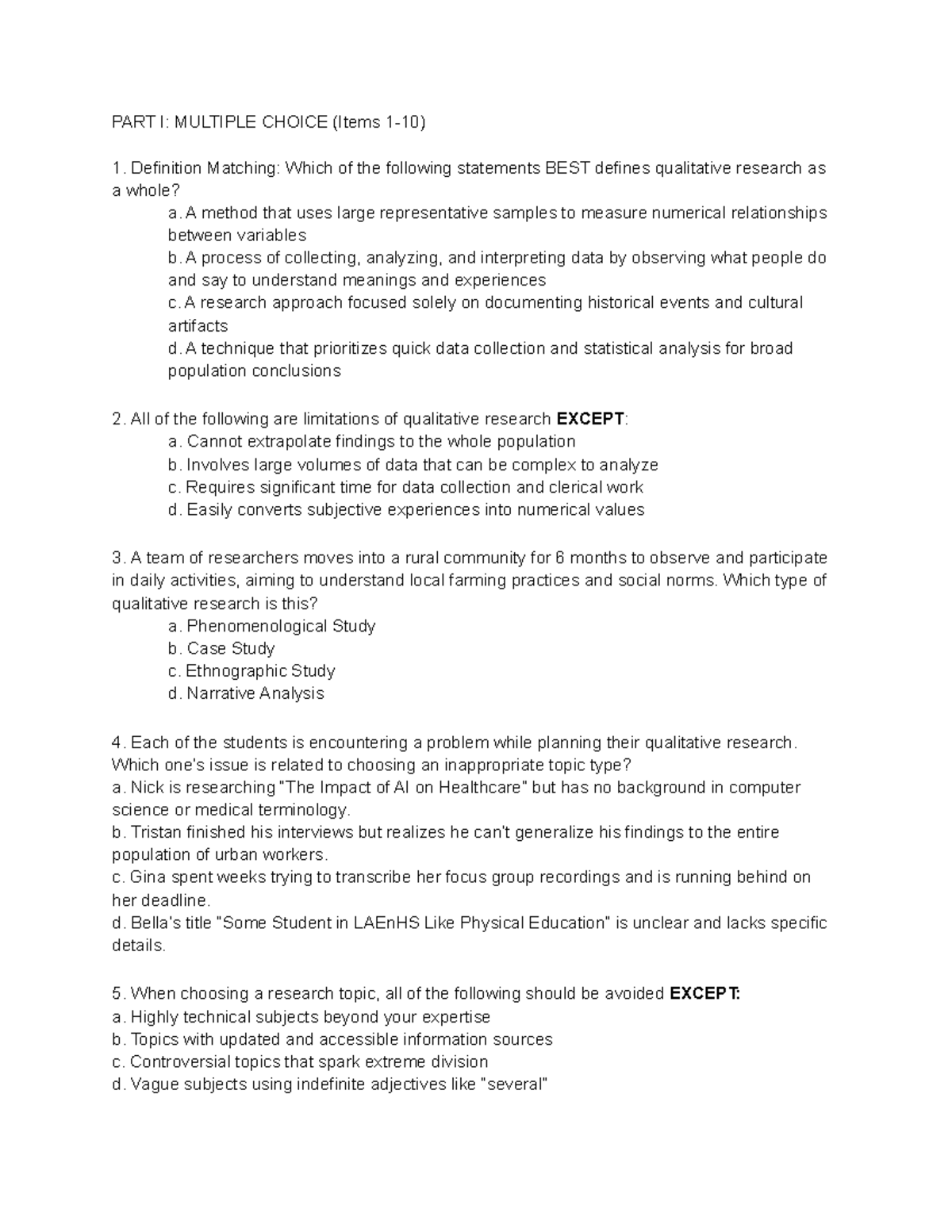 Quiz: Qualitative Research Concepts and Definitions (Course Code: QR101 ...