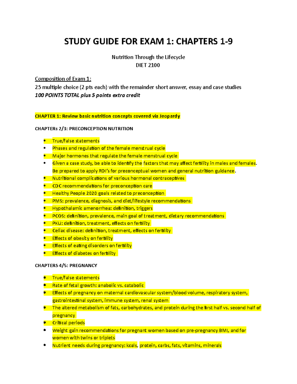2100 Study Guide Exam 1 - STUDY GUIDE FOR EXAM 1: CHAPTERS Nutrition ...