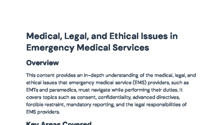 Medical, Legal & Ethical Issues in EMS: A Detailed Overview - Studocu