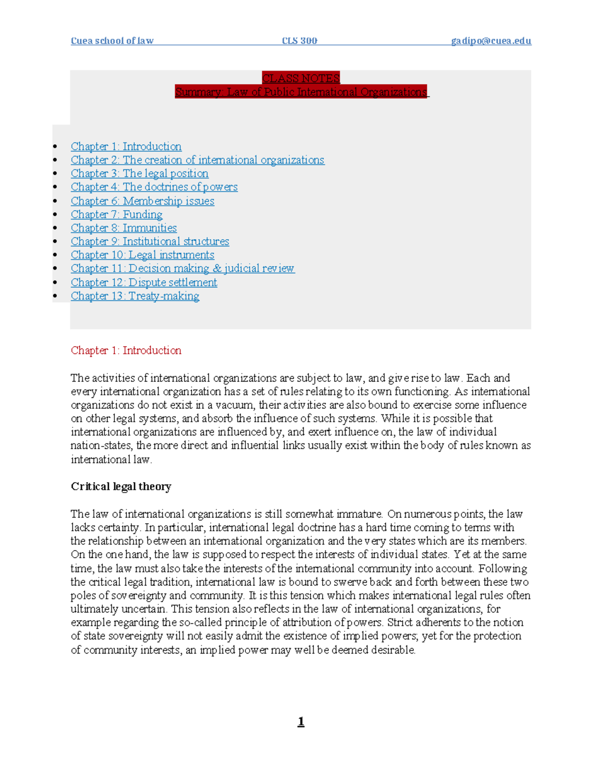 Cuea School of Law CLS 300: Class Notes on Public International ...