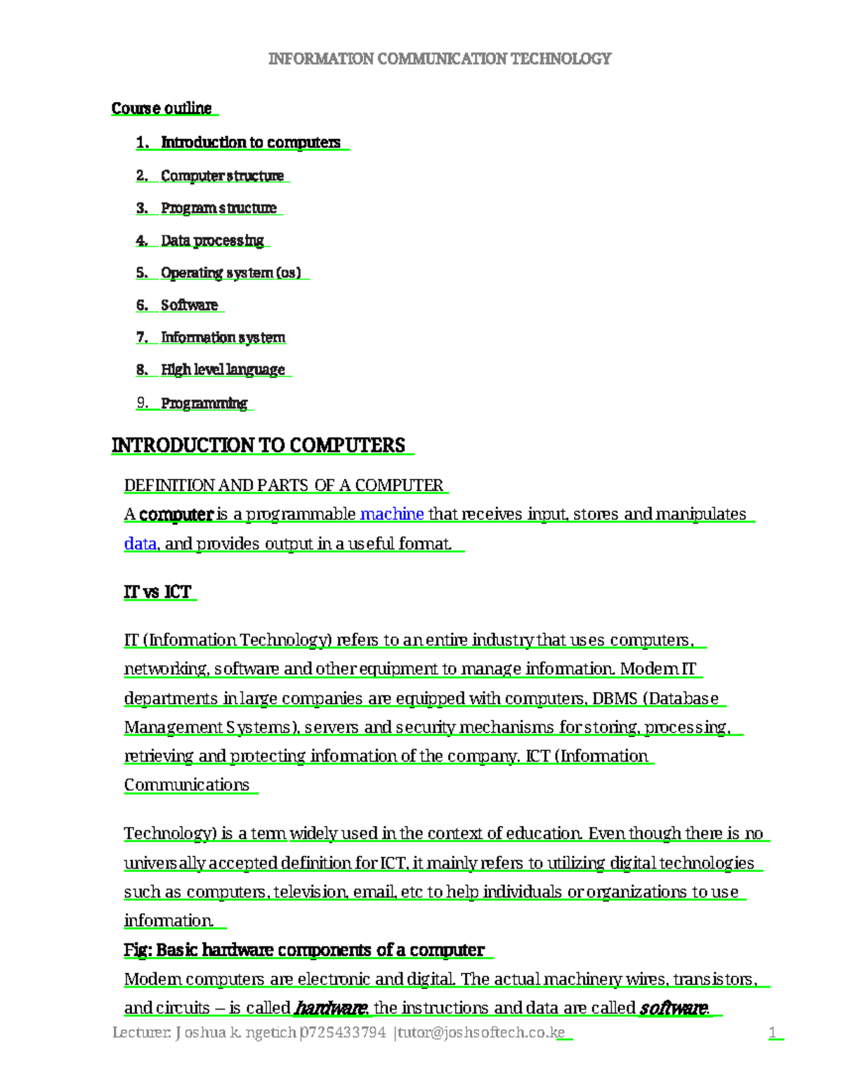 ICT Notes(1)-1: Comprehensive Guide on Computer Basics and Components ...