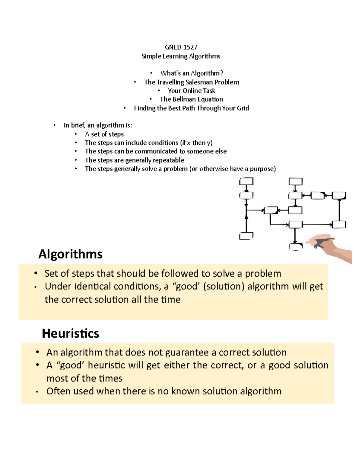 GNED 1527 Lesson 5 Summary - Learning Algorithms & Pathfinding - Studocu