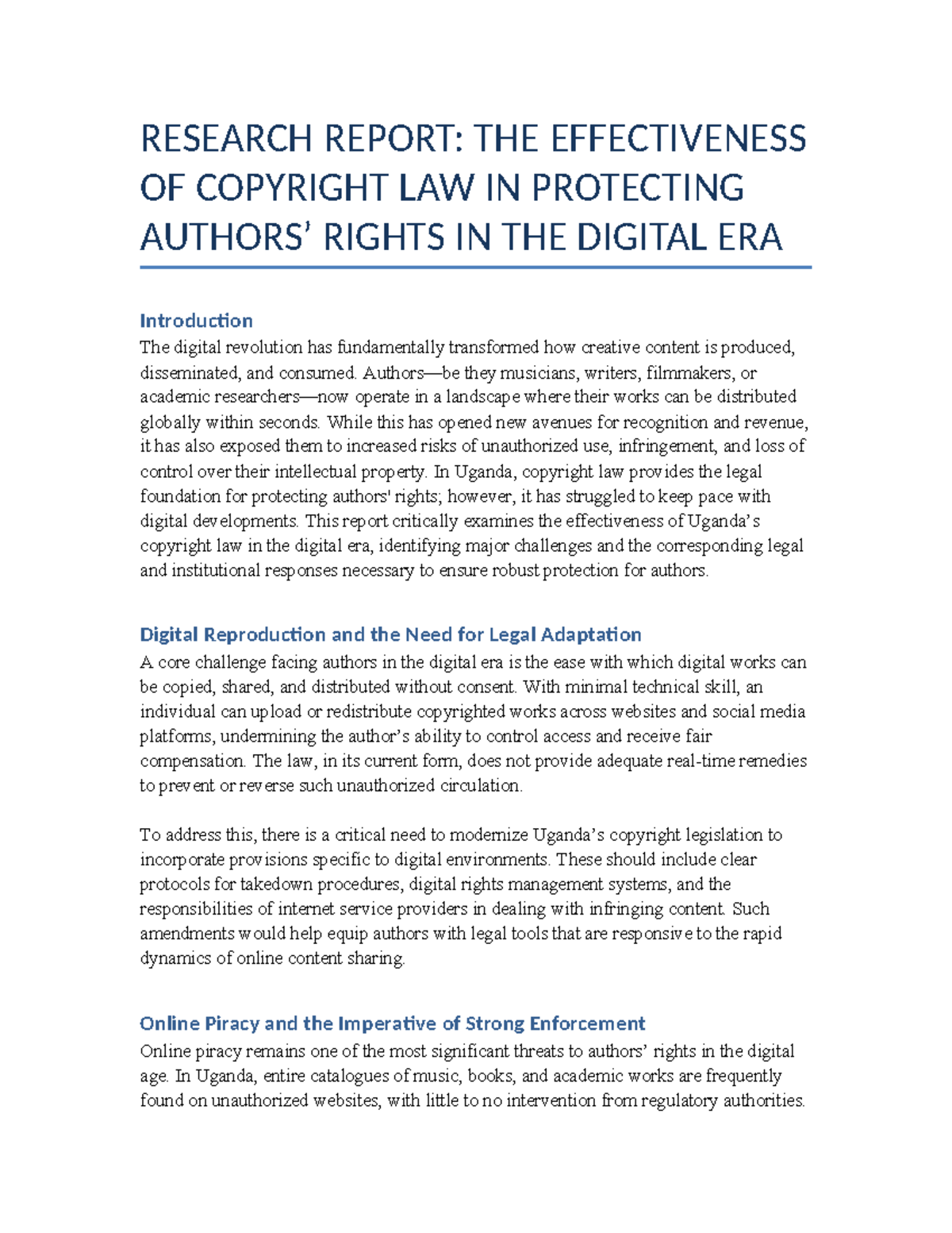 Effectiveness of Copyright Law in the Digital Era: Uganda Report - Studocu
