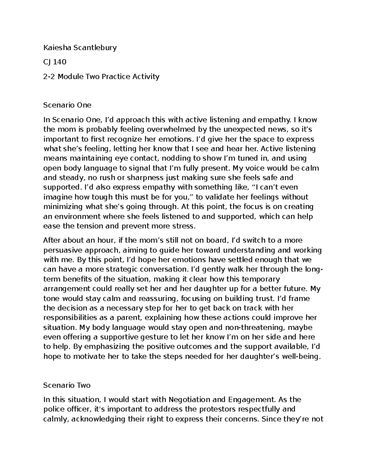 2-2 Module Two Practice Activity - Kaiesha Scantlebury CJ 140 2-2 ...