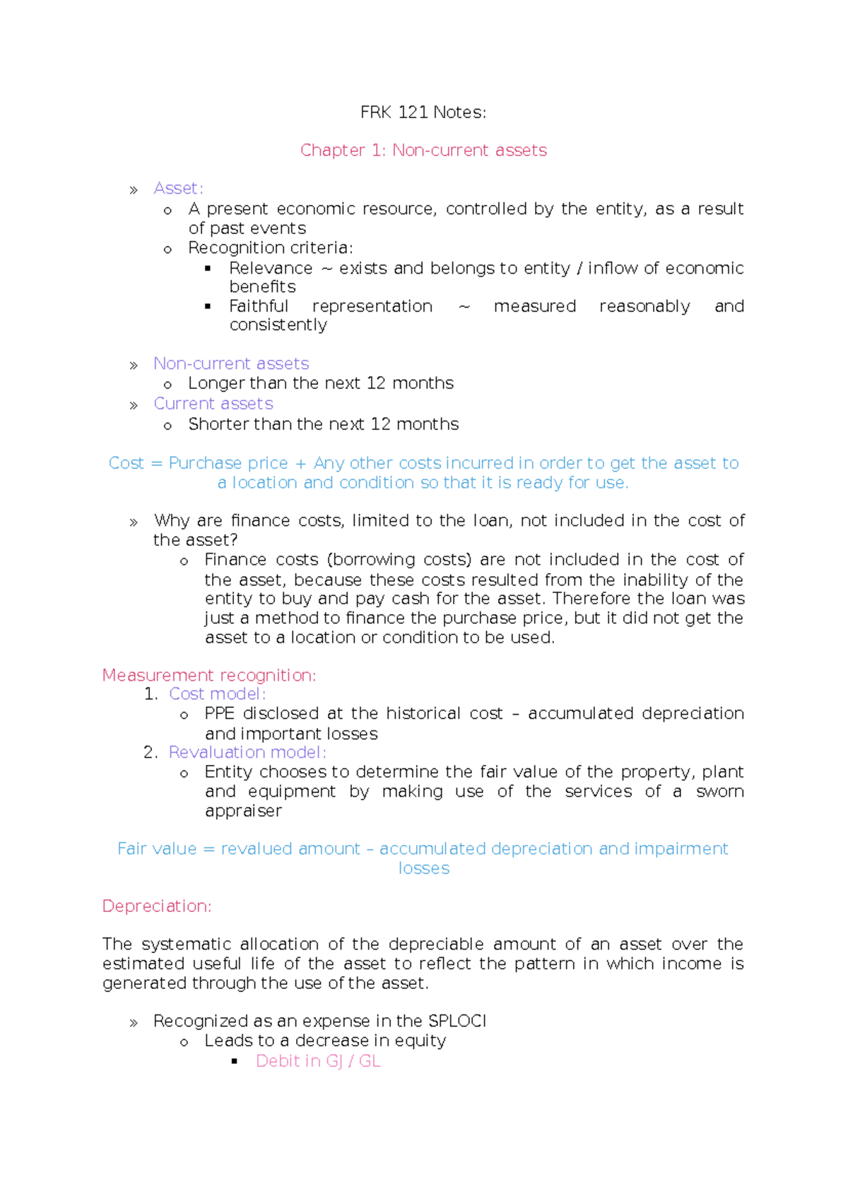 FRK 121 Notes: Chapter 1 & 2 - Assets and Inventory Overview - Studocu