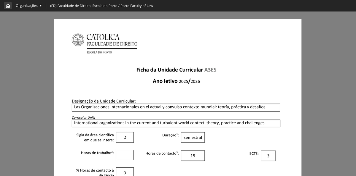 Conteúdo para studocu - Ficha da Unidade Curricular A3ES Ano letivo ...