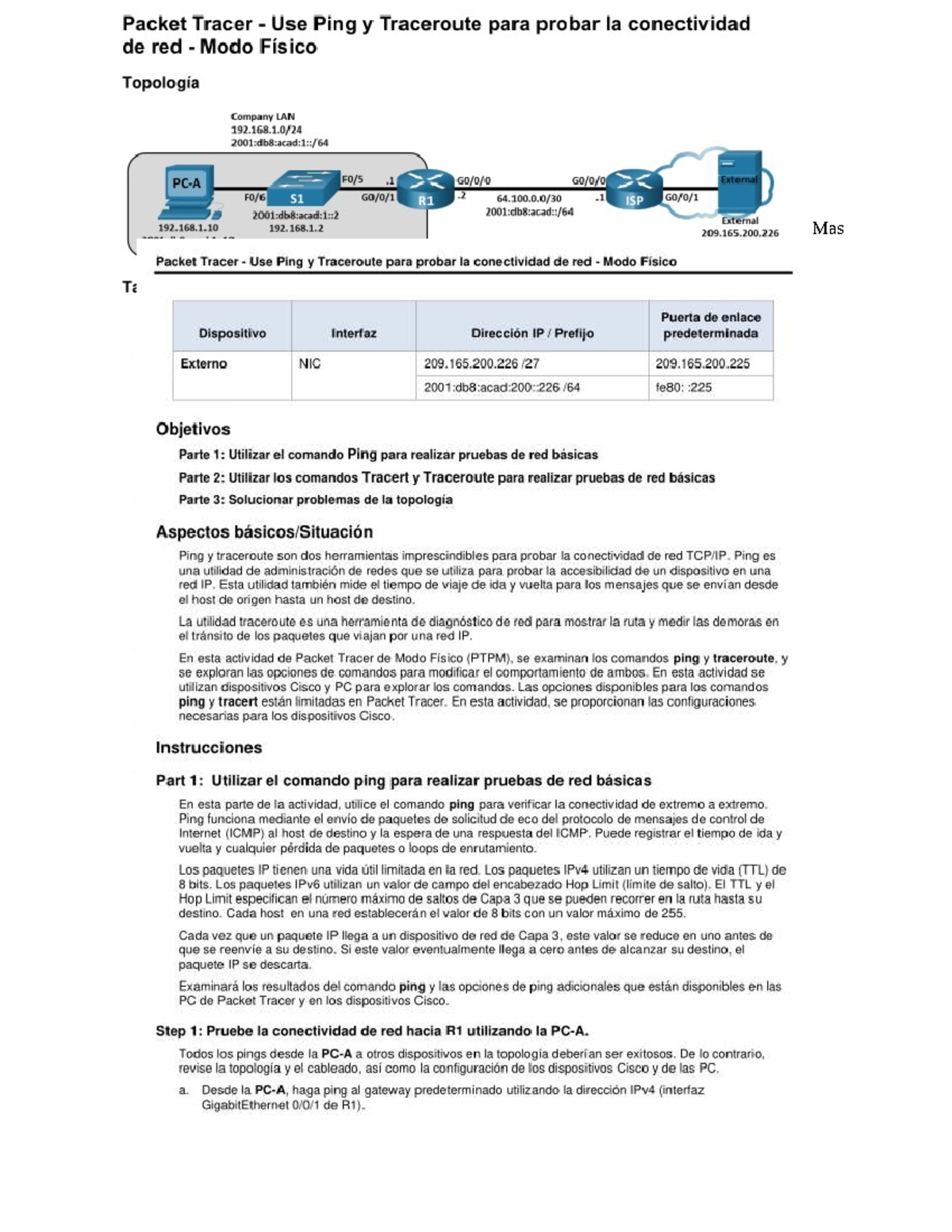 Ejercicio Lab 1: Uso de Ping y Traceroute en Packet Tracer para ...