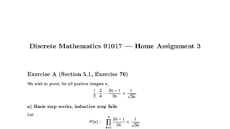 Discrete Mathematics 01017 Home Assignment 3: Induction and Bit Strings ...