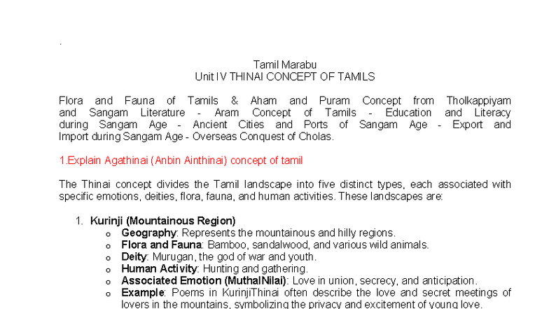 Tamil Marabu Unit IV: Thinai Concepts, Flora & Fauna, and Trade in ...