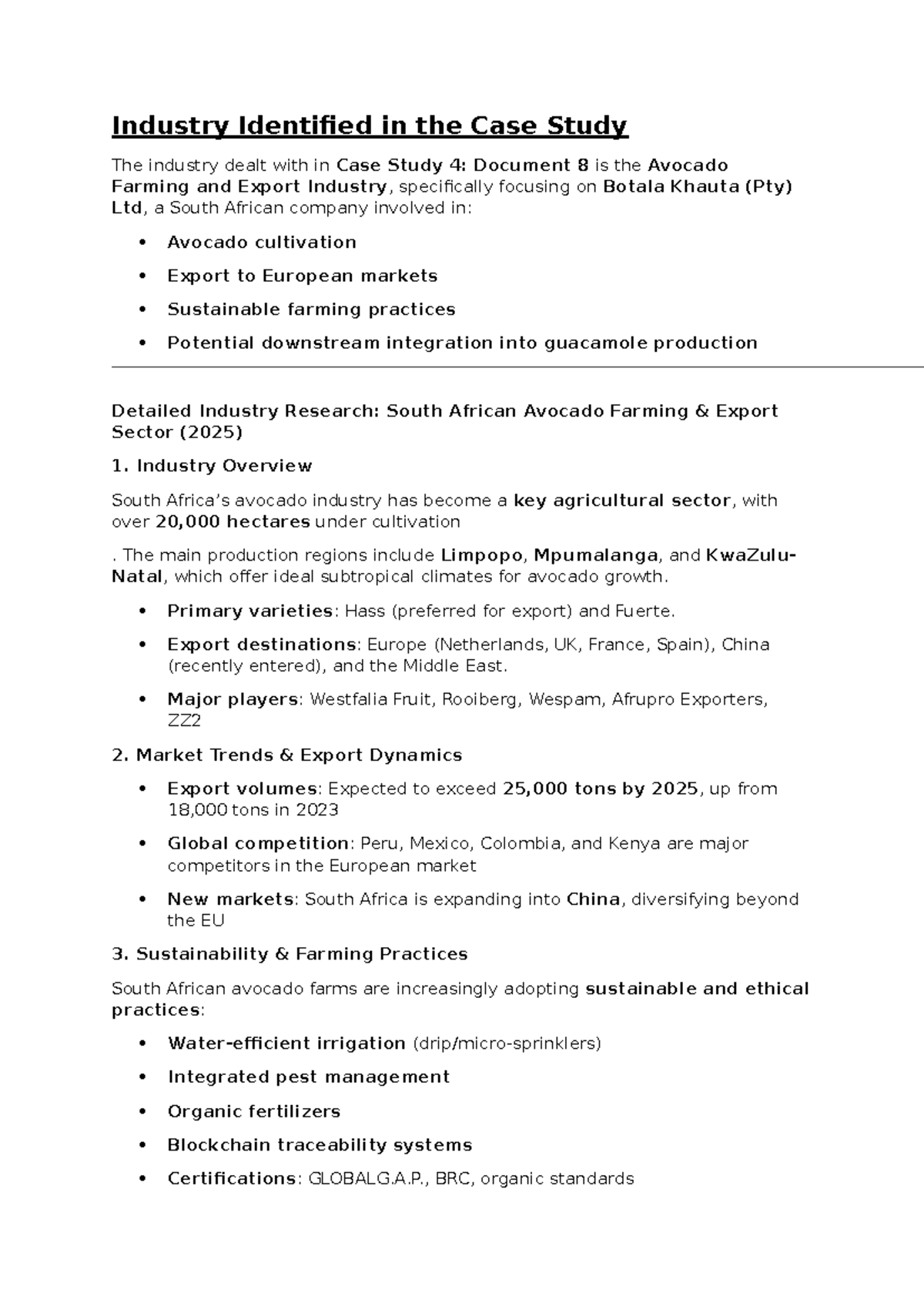 Case Study 4: Avocado Farming & Export Industry Insights (2025) - Studocu