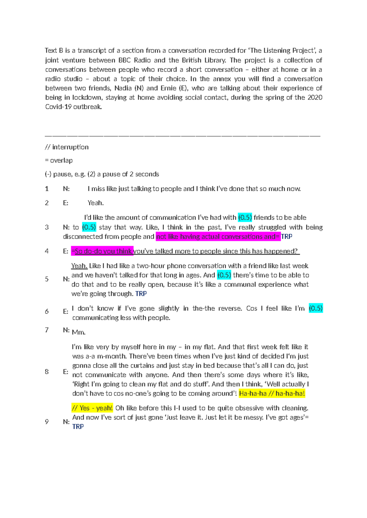 Aula 2: Conversational Analysis in 'The Listening Project' Transcript ...