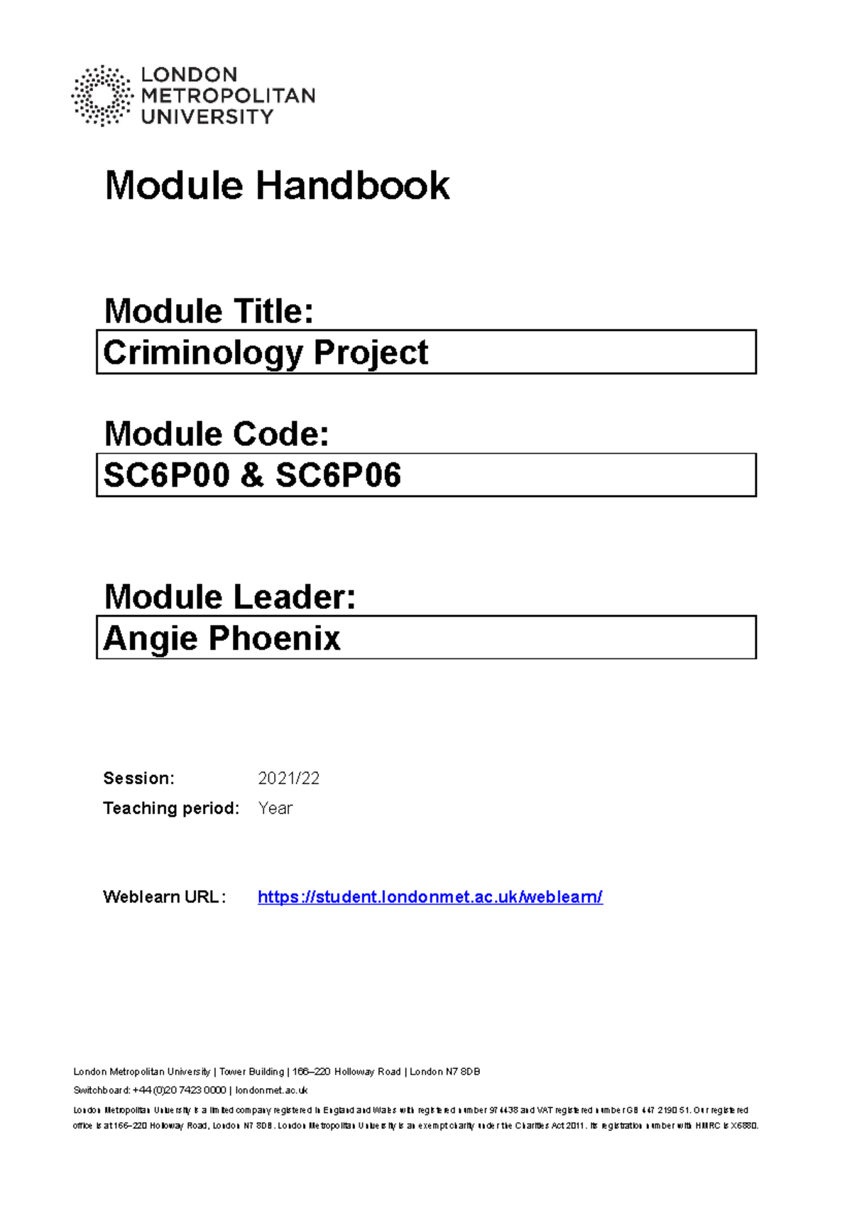 SC6P00 SC6P06 UG Module Handbook 2021 22 - PC6051 - London Met - Studocu
