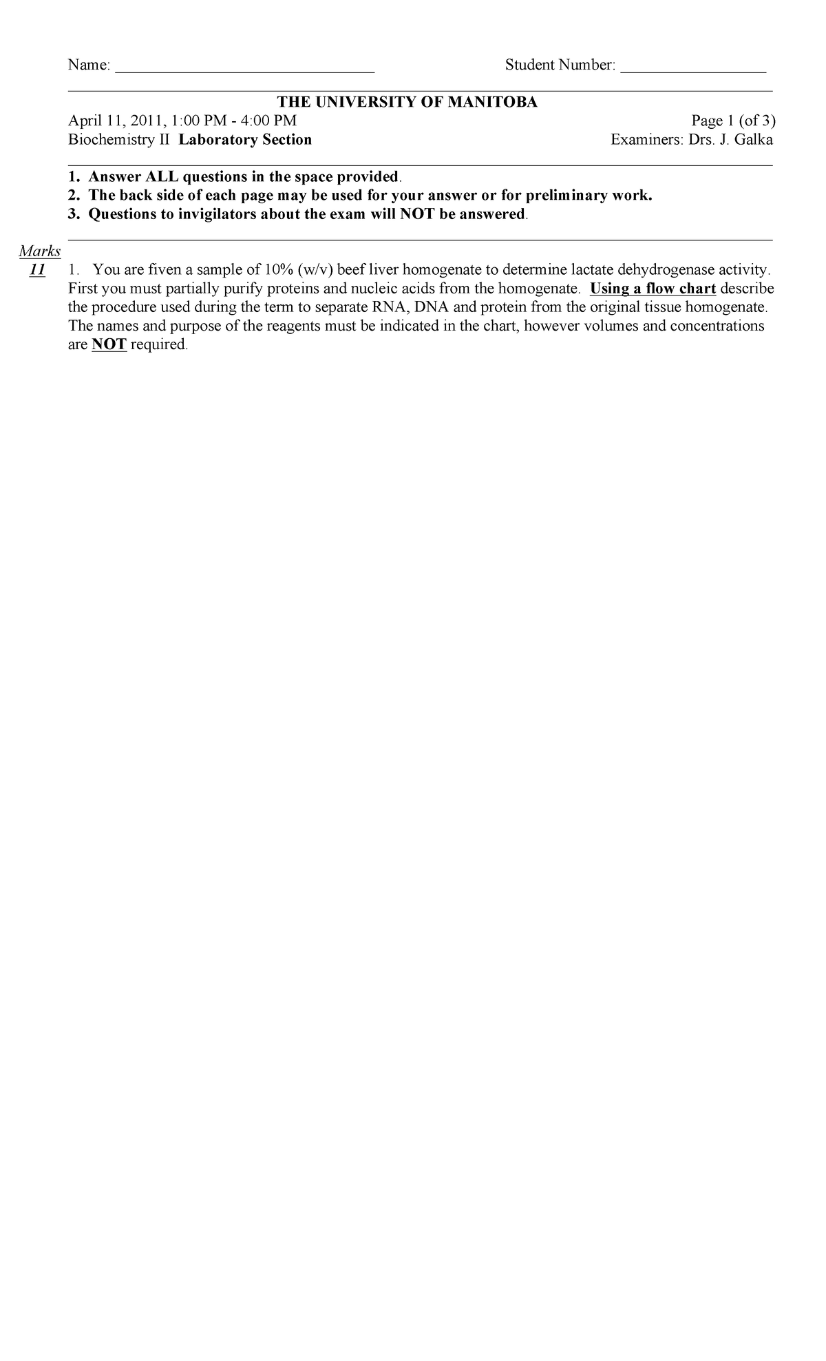 Biochemistry II Midterm Exam - 11 April 2011 - Questions and Answers ...