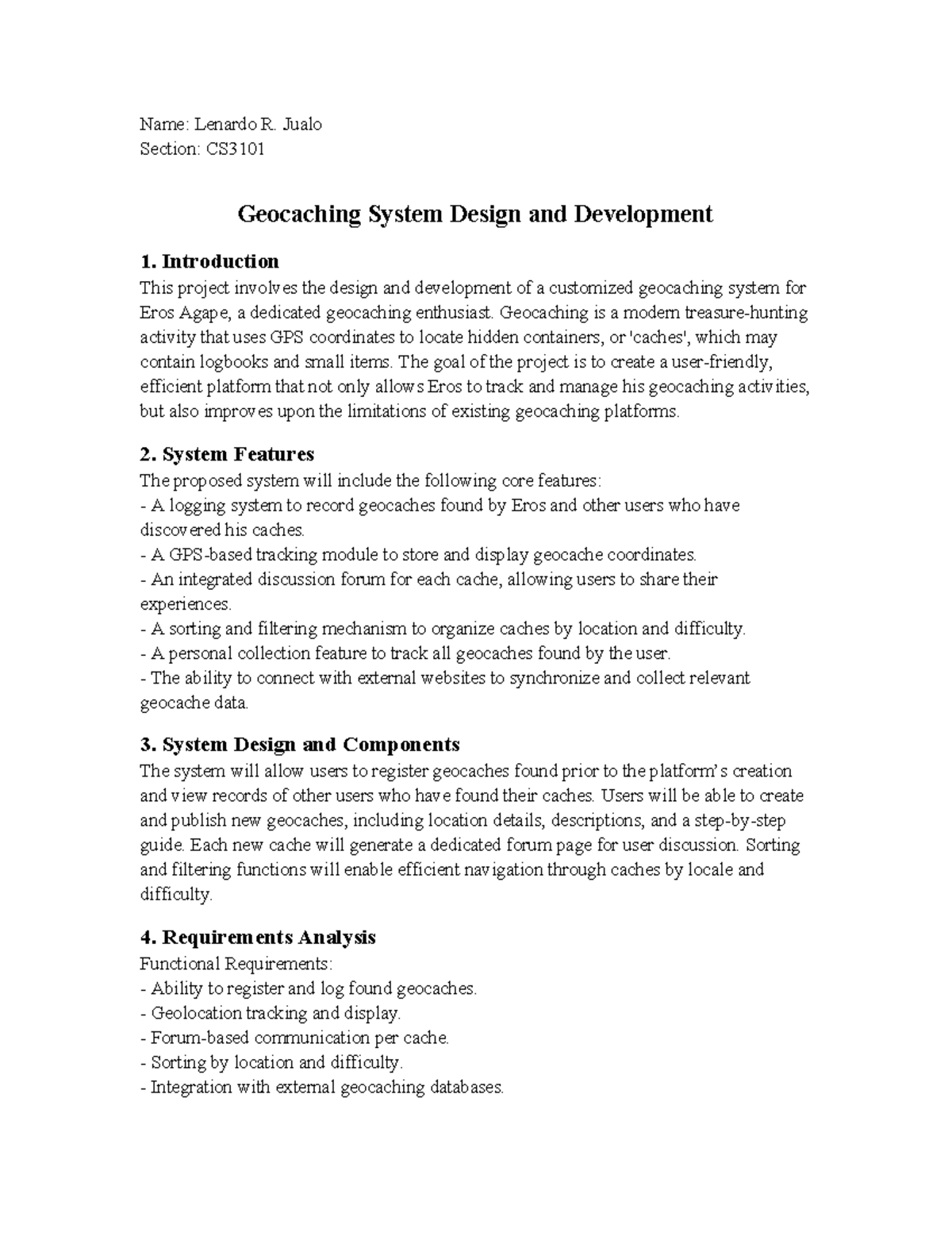 CS3101 Final Project: Geocaching System Design and Development - Studocu