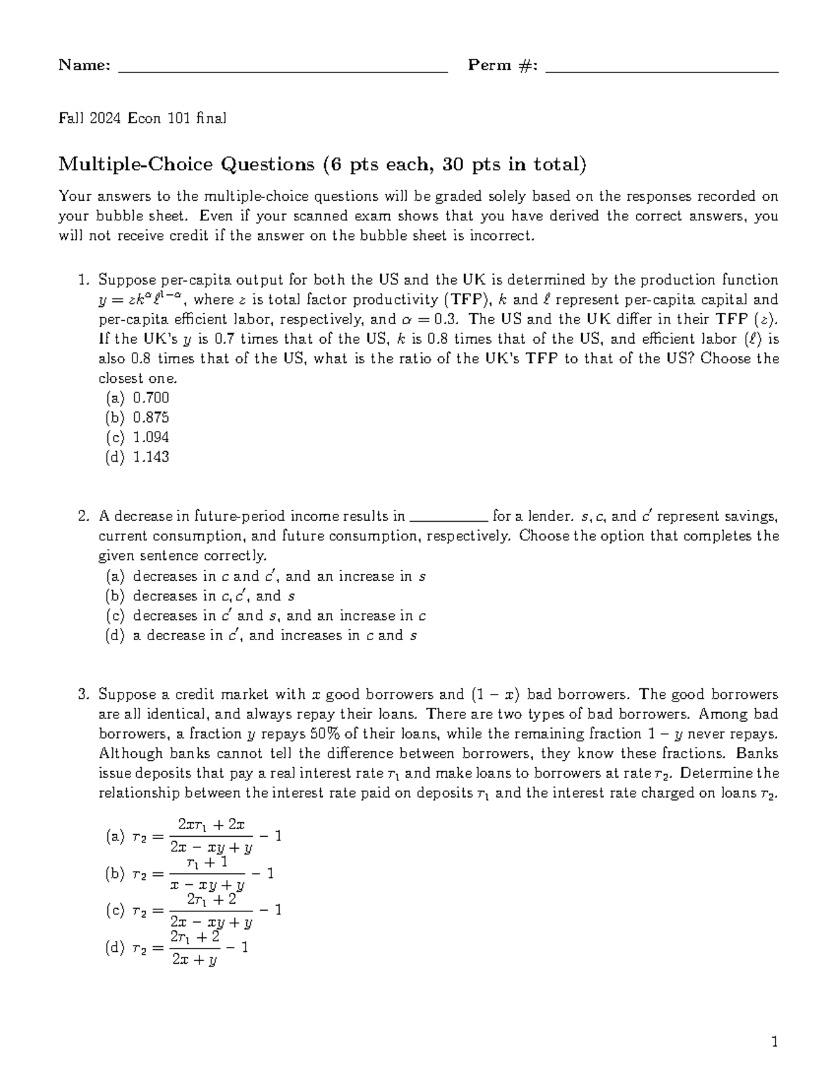 F24 ECON 101 Final Exam Questions and Answers Guide - Studocu