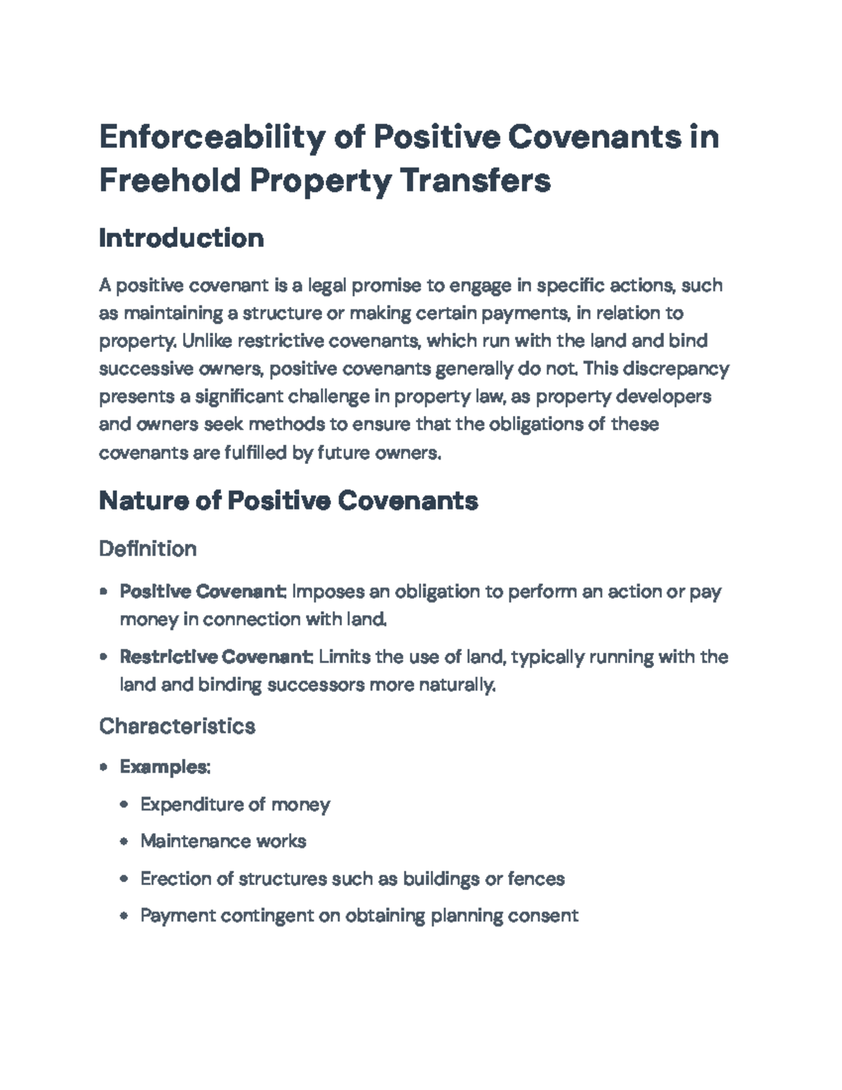 Enforceability of Positive Covenants in Freehold Property Transfers ...